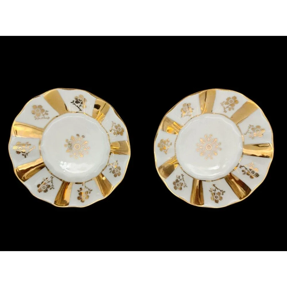 2 Epiag Royal Czechoslovakia 22K Gold Encrusted Floral Bread Plates Scalloped